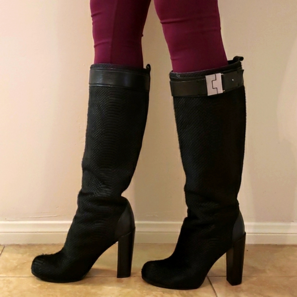 Rachel Zoe "Camille" Boot Mob Wife Club Goth Calf Hair Snake Skin Texture - Picture 5 of 10